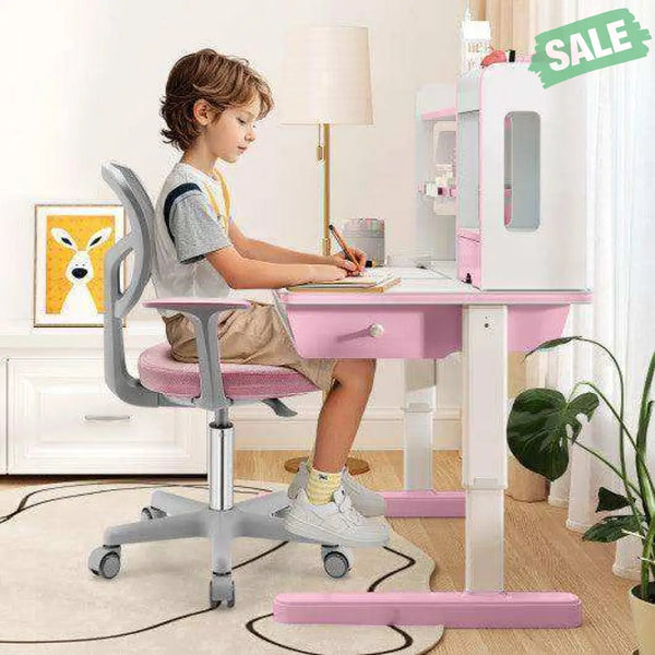 Adjustable Desk Chair with Auto Brake Casters for Kids-Blue Blue Kids Chairs & Seating