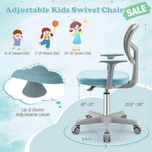 Adjustable Desk Chair with Auto Brake Casters for Kids-Blue Blue Kids Chairs & Seating