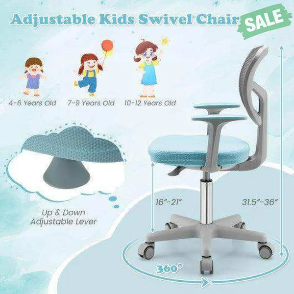 Adjustable Desk Chair with Auto Brake Casters for Kids-Blue Blue Kids Chairs & Seating