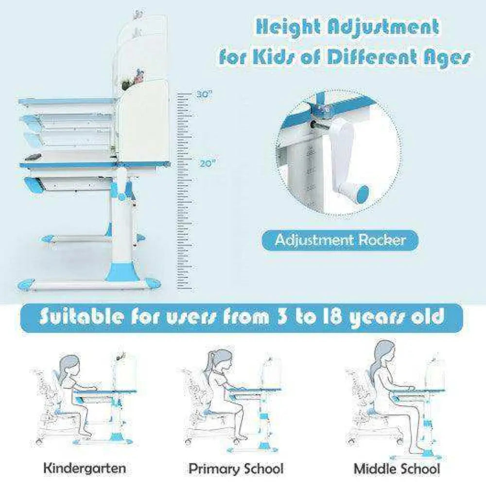 Adjustable Height Study Desk Drawer Tilted Desktop School Home