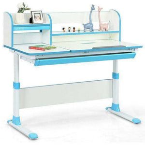 Adjustable Height Study Desk with Drawer and Tilted Desktop for School and Home-Blue Kids Table & Chair Sets