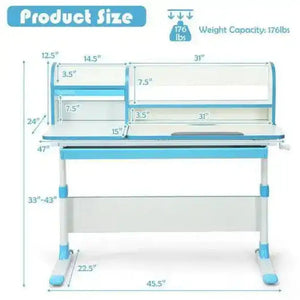 Adjustable Height Study Desk with Drawer and Tilted Desktop for School and Home-Blue Kids Table & Chair Sets