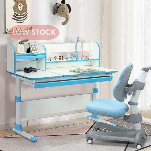 Adjustable Height Study Desk with Drawer and Tilted Desktop for School and Home-Blue Kids Table & Chair Sets