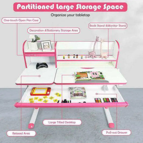 Adjustable Height Study Desk with Drawer and Tilted Desktop for School and Home-Blue Kids Table & Chair Sets