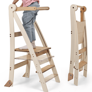 Adjustable Montessori Tower step stool for kids, perfect for potty training and safe independence.