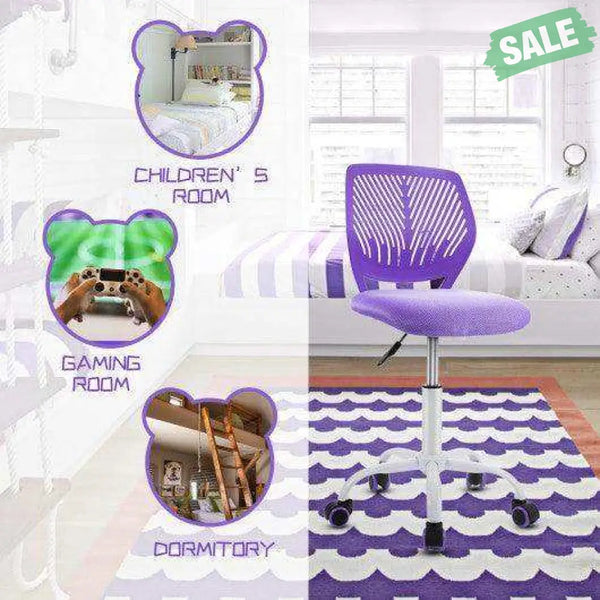 Adjustable Office Task Desk Armless Chair-Purple