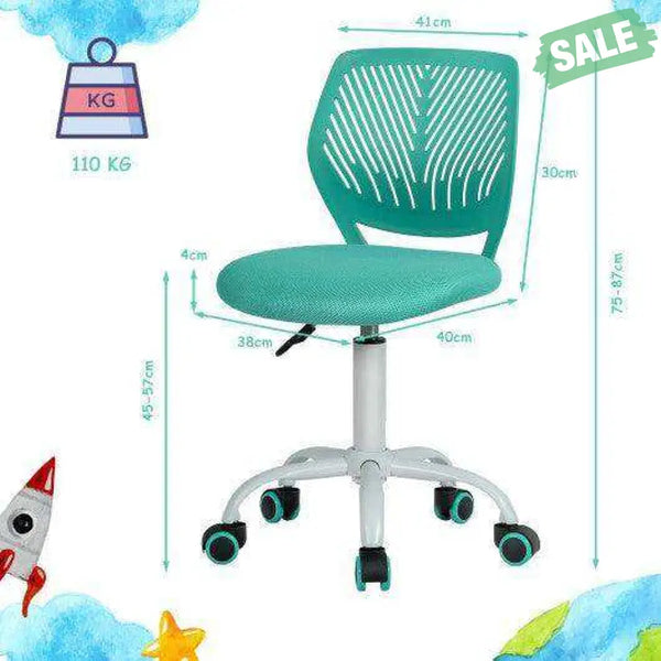 Adjustable Office Task Desk Armless Chair-Turquoise