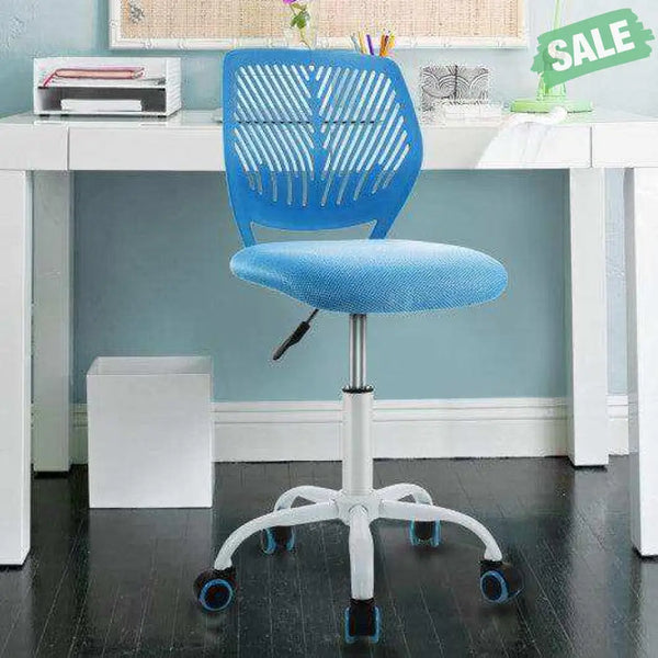 Adjustable Office Task Desk Armless Chair-Blue