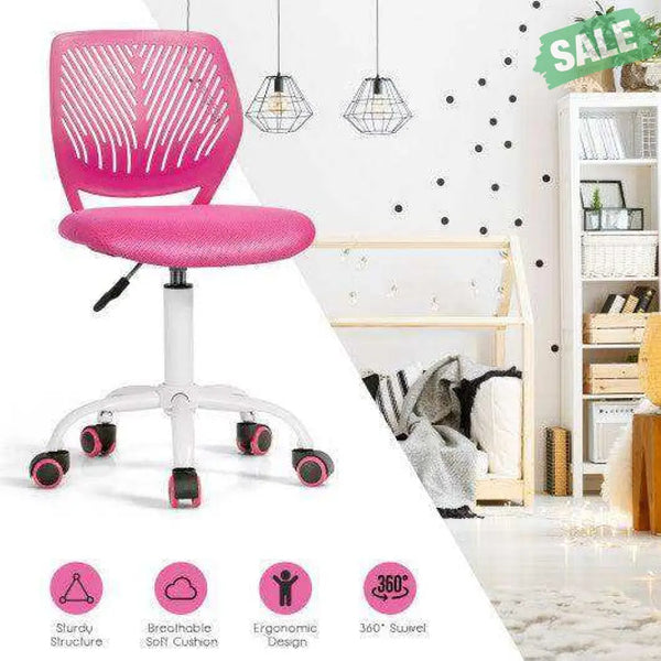 Adjustable Office Task Desk Armless Chair-Pink