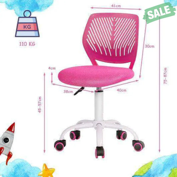 Adjustable Office Task Desk Armless Chair-Pink