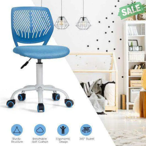 Adjustable Office Task Desk Armless Chair-Blue