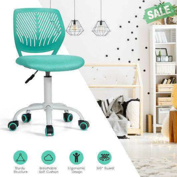 Adjustable Office Task Desk Armless Chair-Turquoise
