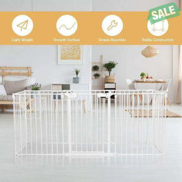 Adjustable Panel Baby Safe Metal Gate Play Yard-Black Black Baby Playpen & Playards