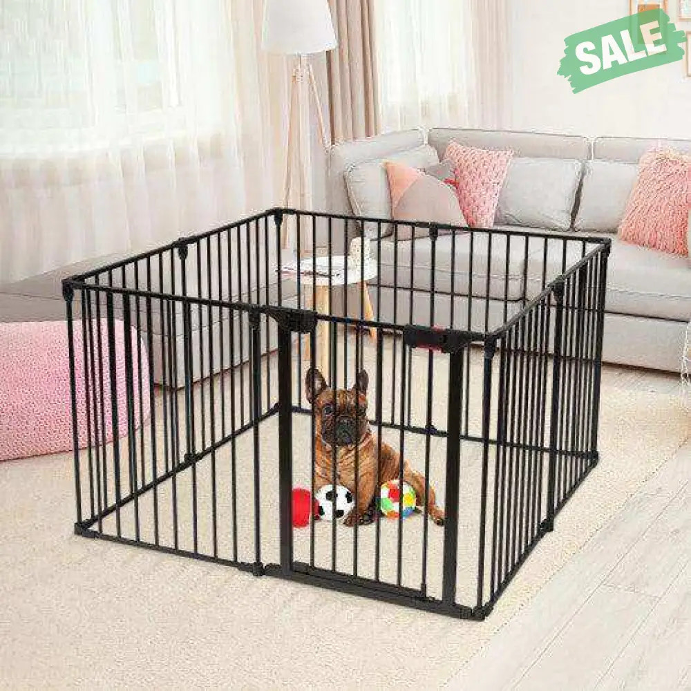 Adjustable Panel Baby Safe Metal Gate Play Yard-Black Black Baby Playpen & Playards
