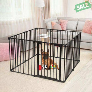 Adjustable Panel Baby Safe Metal Gate Play Yard-Black Black Baby Playpen & Playards