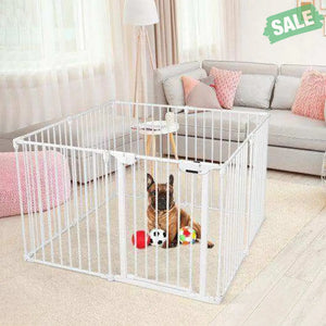 Adjustable Panel Baby Safe Metal Gate Play Yard-Black Black Baby Playpen & Playards