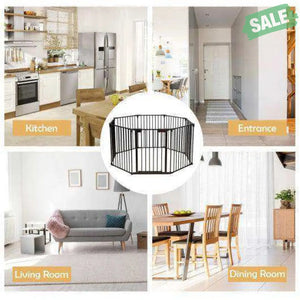 Adjustable Panel Baby Safe Metal Gate Play Yard-Black Black Baby Playpen & Playards