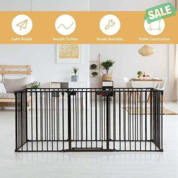 Adjustable Panel Baby Safe Metal Gate Play Yard-Black Black Baby Playpen & Playards