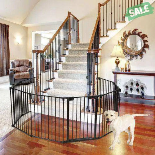 Adjustable Panel Baby Safe Metal Gate Play Yard-Black Black Baby Playpen & Playards
