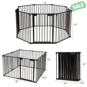 Adjustable Panel Baby Safe Metal Gate Play Yard-Black Black Baby Playpen & Playards