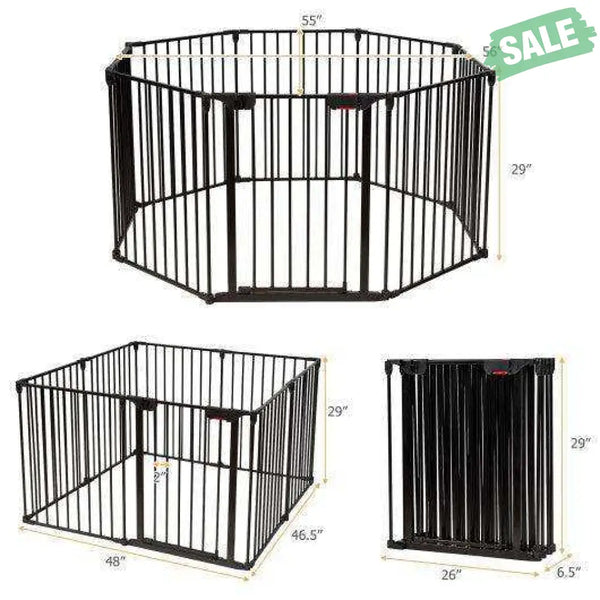 Adjustable Panel Baby Safe Metal Gate Play Yard-Black Black Baby Playpen & Playards