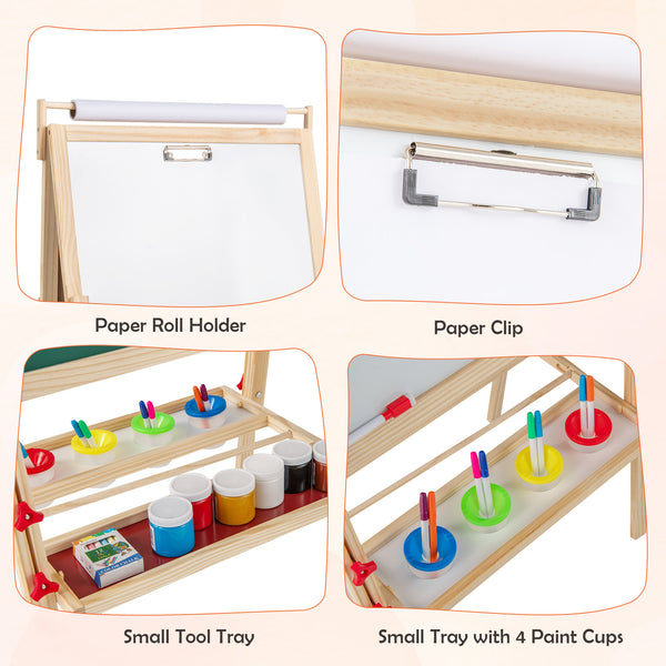 Adjustable Double-sided Easel with 4 Paint Cups