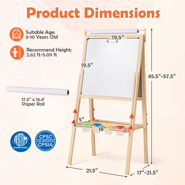 Adjustable Double-sided Easel with 4 Paint Cups