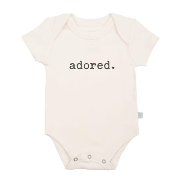 Adored short sleeve graphic bodysuit for babies, featuring a cute design and soft fabric. Perfect for everyday wear.