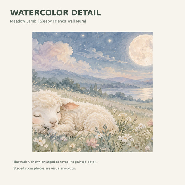 Watercolor Meadow Lamb Wall Mural, image 4