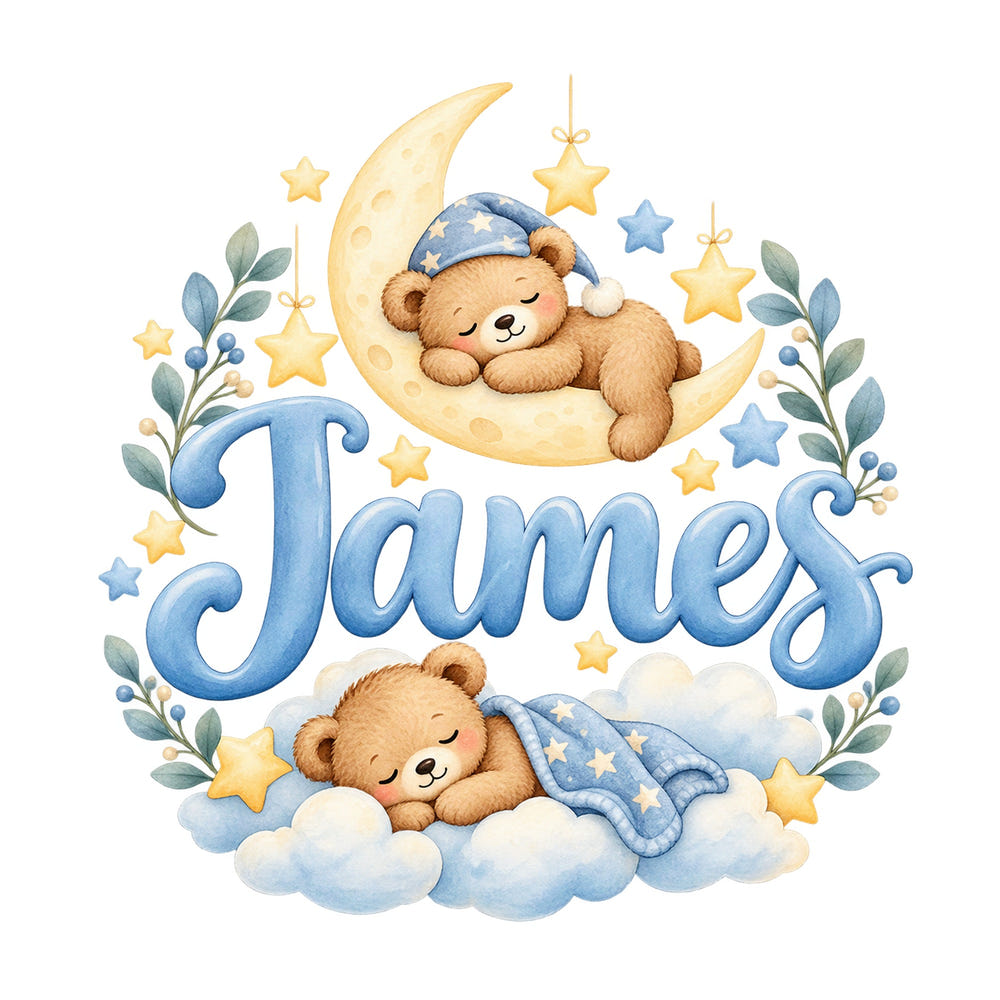 Personalised Sleepy Teddy Name Wall Decal, image 1