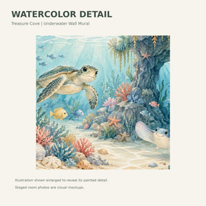 Watercolor Treasure Cove Ocean Wall Mural, image 4