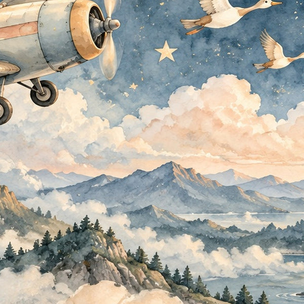 Moonlit Flight shower curtain, close up of the watercolor artwork