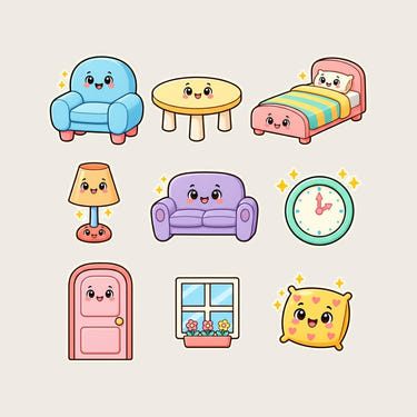 Cute Home Wall Decals, Set of 9, First Words Stickers, image 1