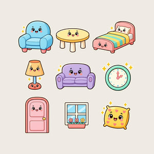 Cute Home Wall Decals, Set of 9, First Words Stickers, image 1