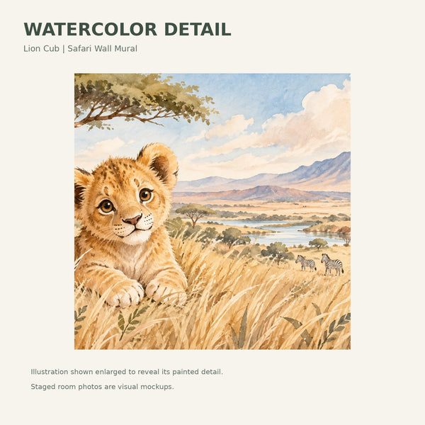 Watercolor Lion Cub Safari Wall Mural, image 4