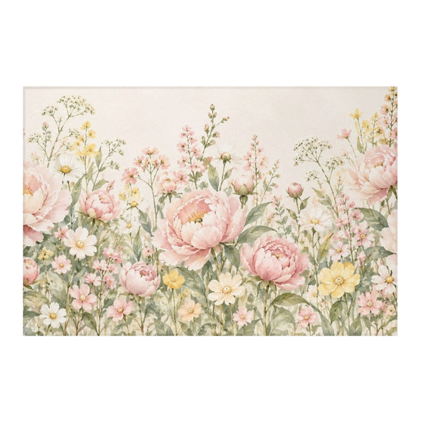 Peony Garden kids rug, full view of the printed design