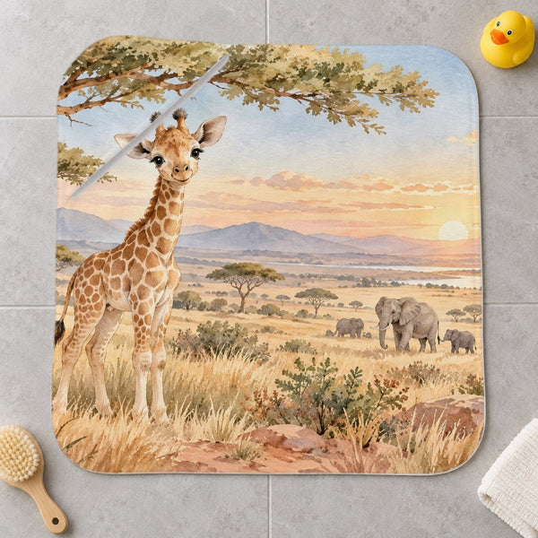 Baby Giraffe Safari kids hooded bath towel laid flat