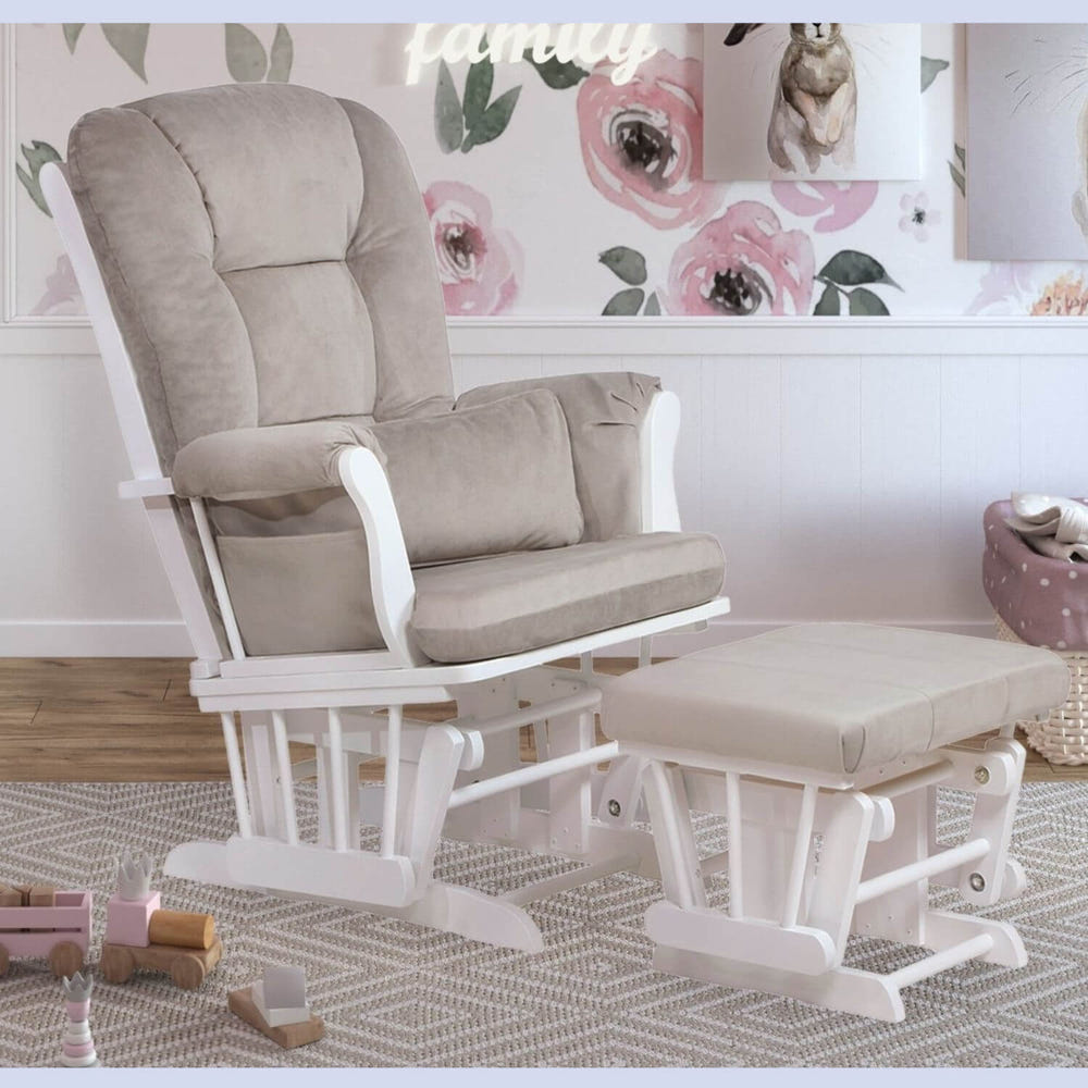 AFG Alice Glider Chair and Ottoman White with Pillow