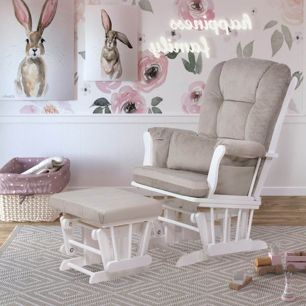 AFG Alice Glider Chair and Ottoman White with Pillow