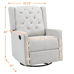 AFG Ava Gray Suede Fabric Upholstery Swivel Glider Recliner