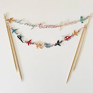 Oh My Time Flies Airplane Cake Banner, First Birthday Cake Topper