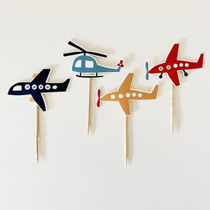 Airplane Cupcake Toppers, Kids Birthday Party Picks (8 Pack)