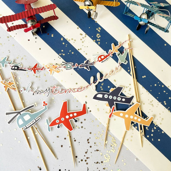 Airplane Cupcake Toppers, Kids Birthday Party Picks (8 Pack)