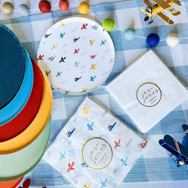 Airplane Dessert Plates, 7 Inch Kids Birthday Party Plates