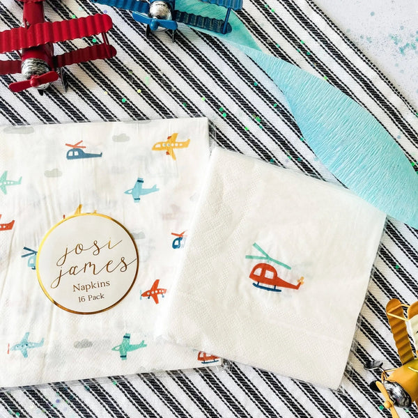 Airplane Cocktail Napkins, 5 Inch Kids Party Beverage Napkins (16 Pack)