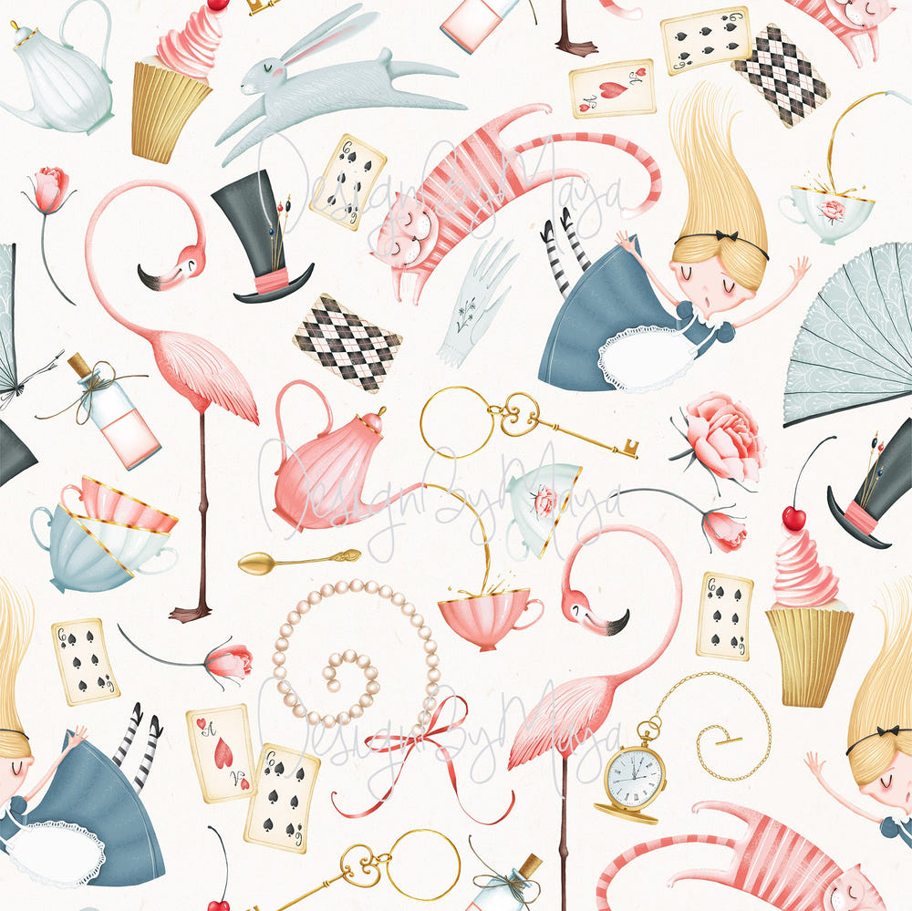 Alice in Wonderland nursery wall decor wallpaper for whimsical children's room art.