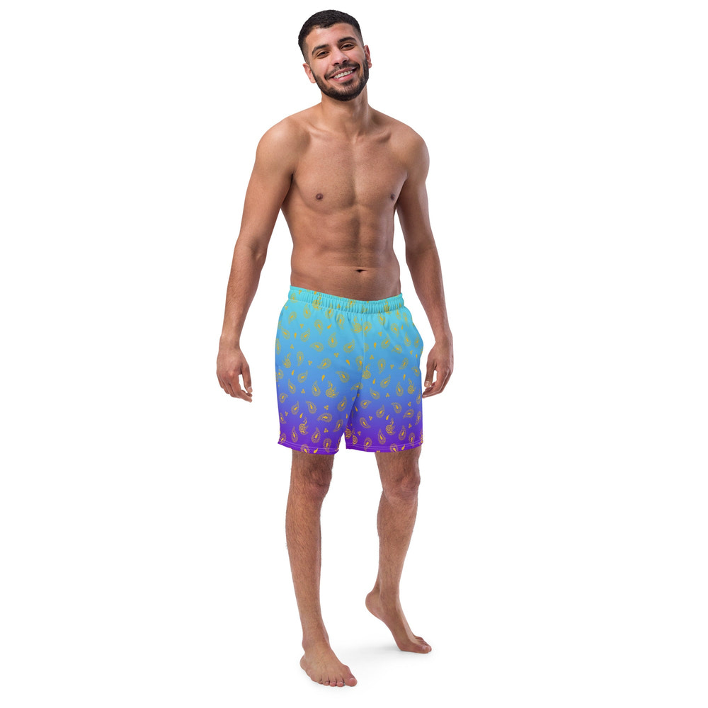 Peacock Henna Swim Trunks - Regal Design Meets All-Day Comfort