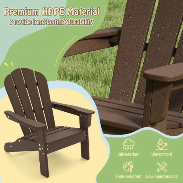 All-Weather HDPE Kid’s Adirondack Chair with with High Backrest and Armrests-Brown Brown Kids Chairs & Seating