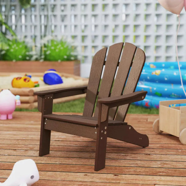 All-Weather HDPE Kid’s Adirondack Chair with with High Backrest and Armrests-Brown Kids Chairs & Seating