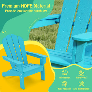 All-Weather HDPE Kid’s Adirondack Chair with with High Backrest and Armrests-Brown Turquoise Kids Chairs & Seating